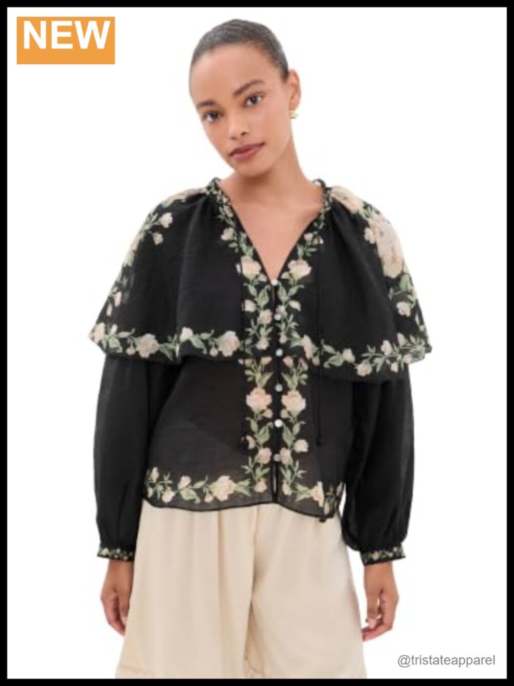 Sea Women's Christina Cape Blouse Floral Print Ruffled Cape Trendy Top Tencel